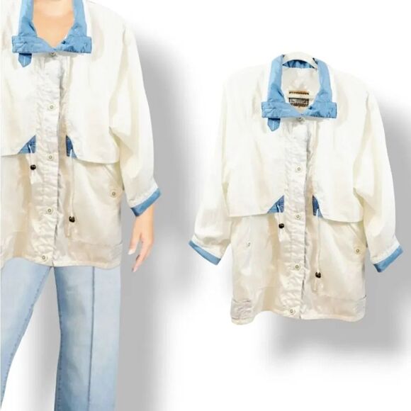 Vintage 80's Current Seen Oversized Windbreaker Jacket in White/Blue Size Medium - Picture 9 of 10